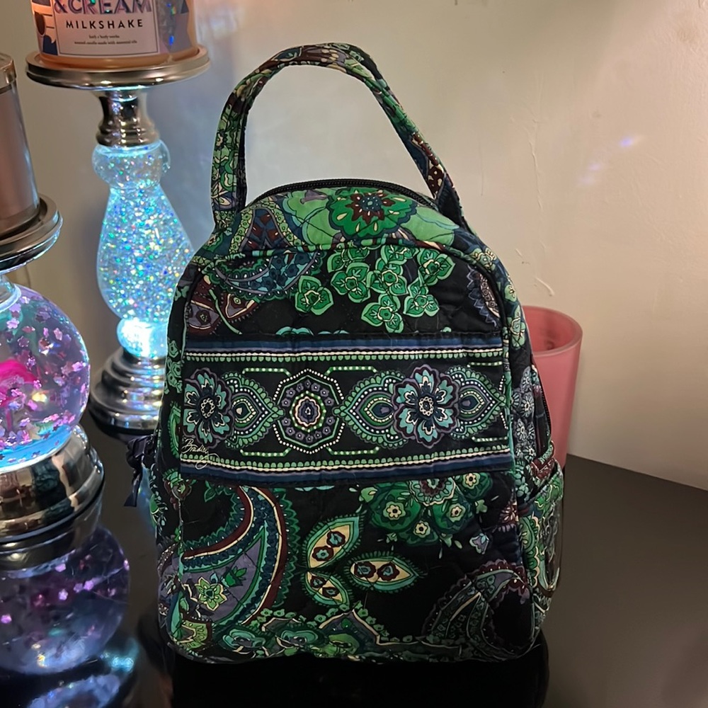 Vera Bradley green navy and purple cooler bag with id slot on side - Picture 1 of 5